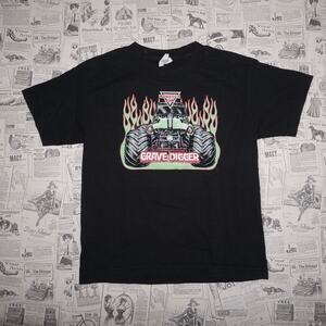 Small-Vintage Y2K monster jam flame grave digger 00s t-shirt